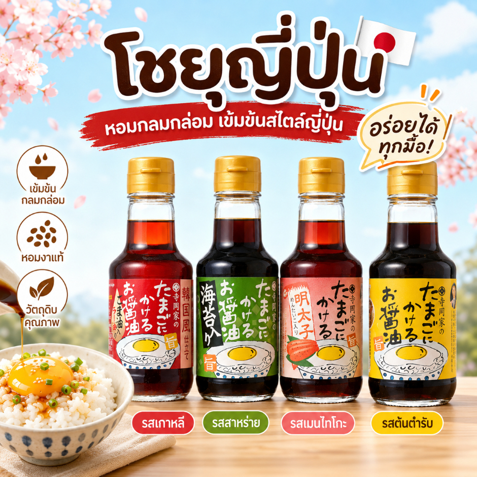 โชยุญี่ปุ่นสุดฮิต! มีหลายรสชาติจิ้มกับไข่เเละไส้กรอก เหมาะกับทุกวัยเยาะกับข้าวสวยร้อนๆฟิน👍