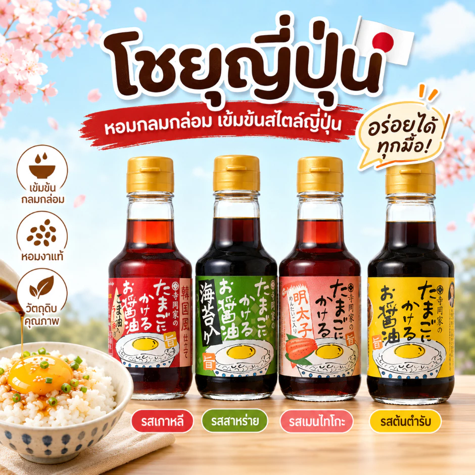 โชยุญี่ปุ่นสุดฮิต! มีหลายรสชาติจิ้มกับไข่เเละไส้กรอก เหมาะกับทุกวัยเยาะกับข้าวสวยร้อนๆฟิน👍