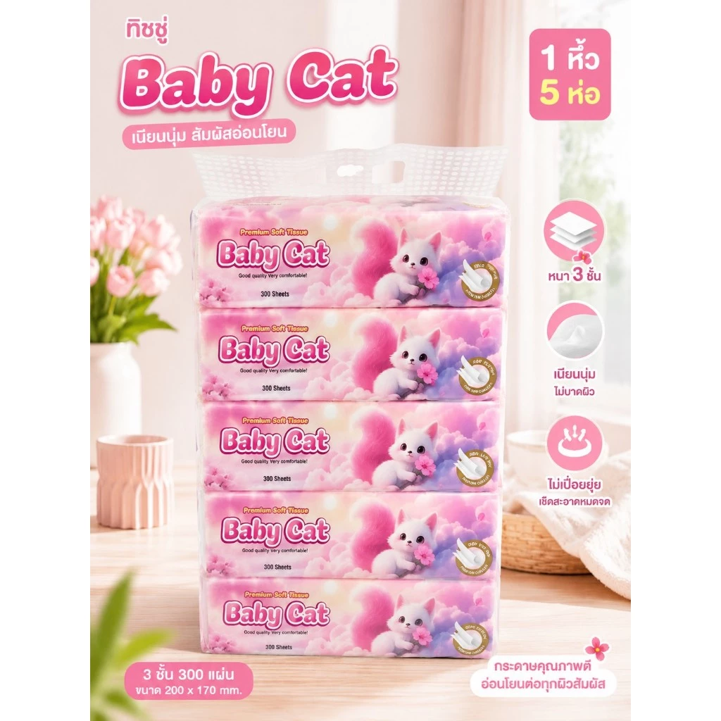 พร้อมส่ง ทิชชู่หมีน้อยน่ารัก (แพ็ค 5 ห่อ) กระดาษทิชชู่แบบยาว ห่อใหญ่แน่นๆ หนา2ชั้น( 1ห่อ/168แผ่น)
