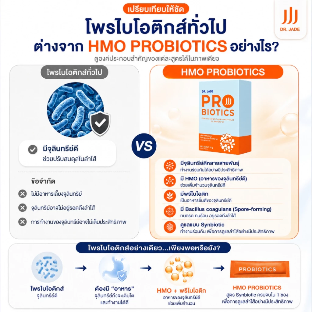 DR.JADE โพรไบโอติกส์ HMO Probiotics 9 สายพันธุ์ อาหารเสริม ปรับสมดุลลำไส้ เสริมภูมิคุ้มกัน ลดตกขาว หมอเจด [10 ซอง] thumbnail 8