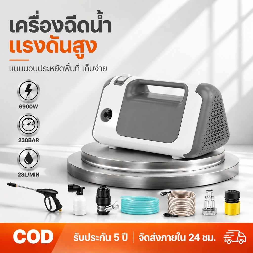 REAIM เครื่องฉีดน้ำแรงดันสูง 9MPA เครื่องฉีดน้ำล้างรถ เครื่องฉีดน้ำแรงดันสูงแบบพกพา