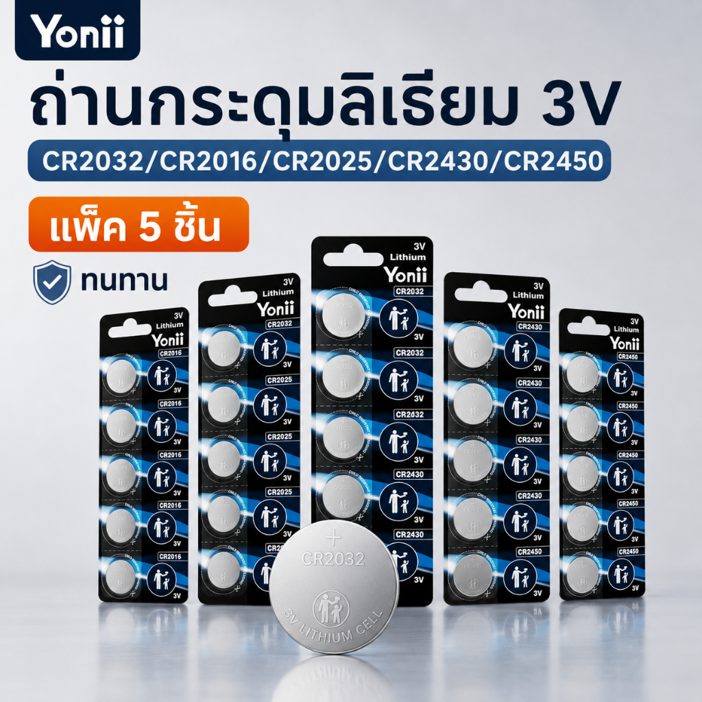 Yonii ถ่านกระดุม ของแท้ 100% ถ่าน CR2032/CR2430/CR2025/CR2016/CR2450 3V Car key battery/Button cell 