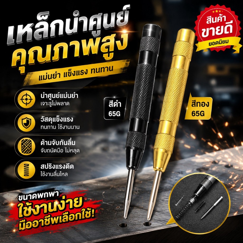 YP-601 เหล็กนำศูนย์อัตโนมัติ 65G ที่ตอกนำศูนย์ Center Punch สปริงในตัว ไม่ต้องใช้ค้อน ที่ตอกนำศูนย์ สปริงในตัว