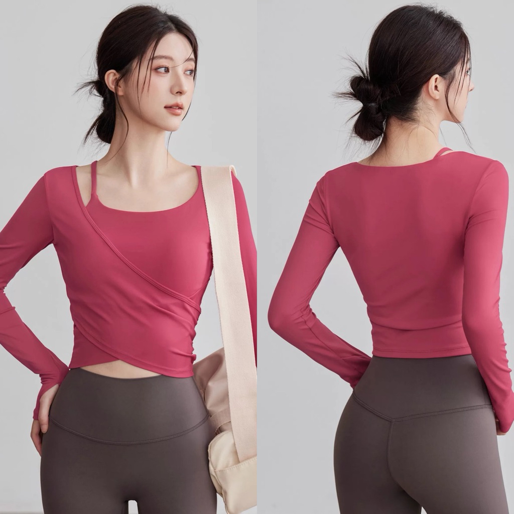 Wear Barre - Berry Yoga Bra เสื้อสปอร์ตบราแขนยาว ดีไซน์ไขว้ พิลาทิส