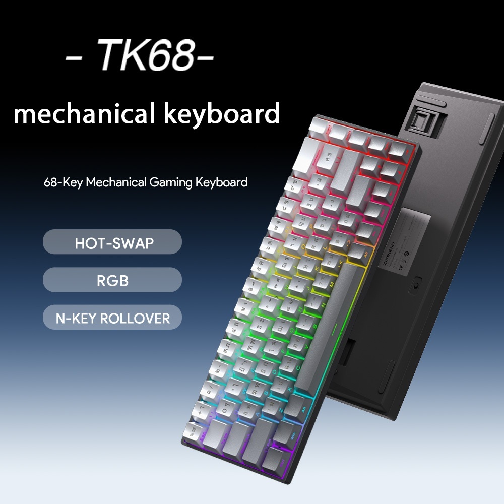 คีย์บอร์ดเล่นเกม แมคคานิคอล ZIFRIEND TK68 บลูสวิตซ์ ปุ่มไทย 68ปุ่ม คีย์บอร์ด USB RGB gaming Keyboard