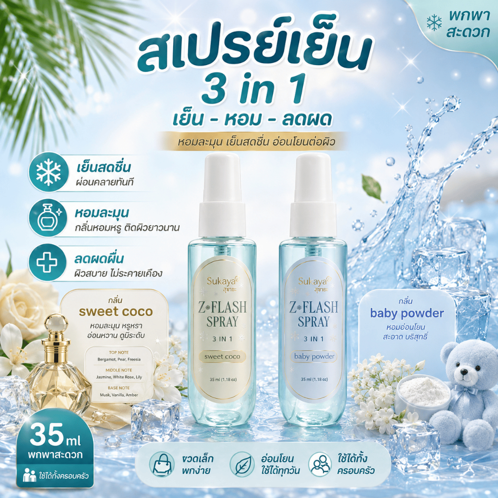 (ส่งด่วน) Sukaya Cooling Mist สเปรย์เย็น ฉีดเดียว ลดผด หายร้อนทันที สดชื่นยาวนาน ขนาด 35 ml