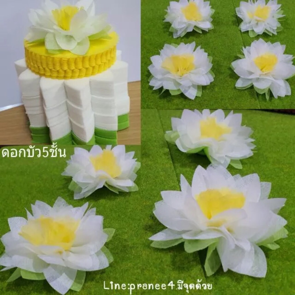 กระดาษสาห่อเหรียญชุดดอกบัวขาว5ชั้นมี500แผ่นพร้อมยางรัด1ห่อนำไปห่อได้100ดอกขนาดกระดาษสา10เซนต์