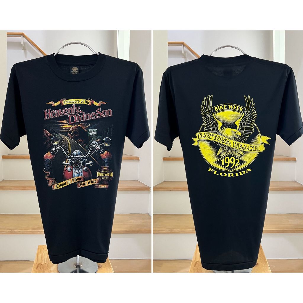 เสื้อวินเทจ Dark Road (หน้า-หลัง) - สกรีนจม ผ้า50/50 ตะเข็บเดี่ยว ไม่มีตะเข็บข้าง ป้ายทองUSA