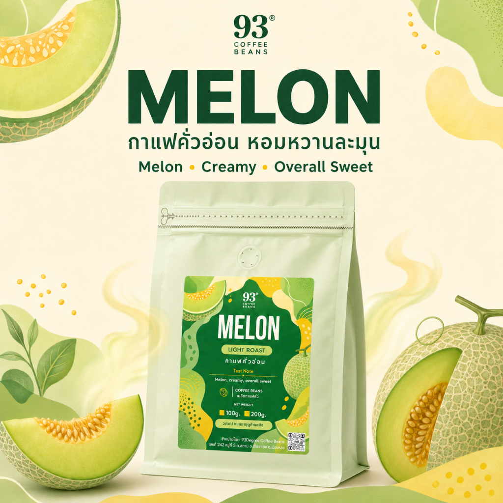 เมล็ดกาแฟคั่วอ่อน MELON Light Roast Indonesia Co-fermented หอมกลิ่นเมลอน  by 93 Coffee Beans