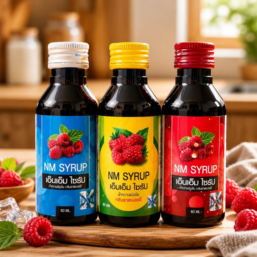 NM Syrup น้ำหวานเข้มข้น กลิ่นราสเบอร์รี่ มี อย. ขนาด 60 มล
