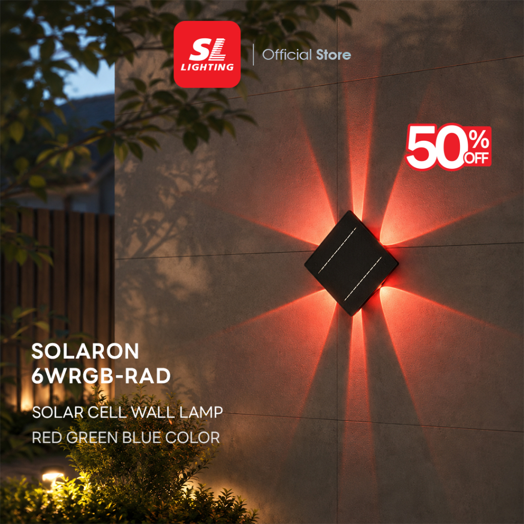 โปรแรง 50% [จำกัดจำนวน] SOLARON โคมไฟติดผนังภายนอกโซล่าเซลล์ 6 วัตต์ เปลี่ยนแสงได้ 2 แบบ รุ่น SOLARON-6W