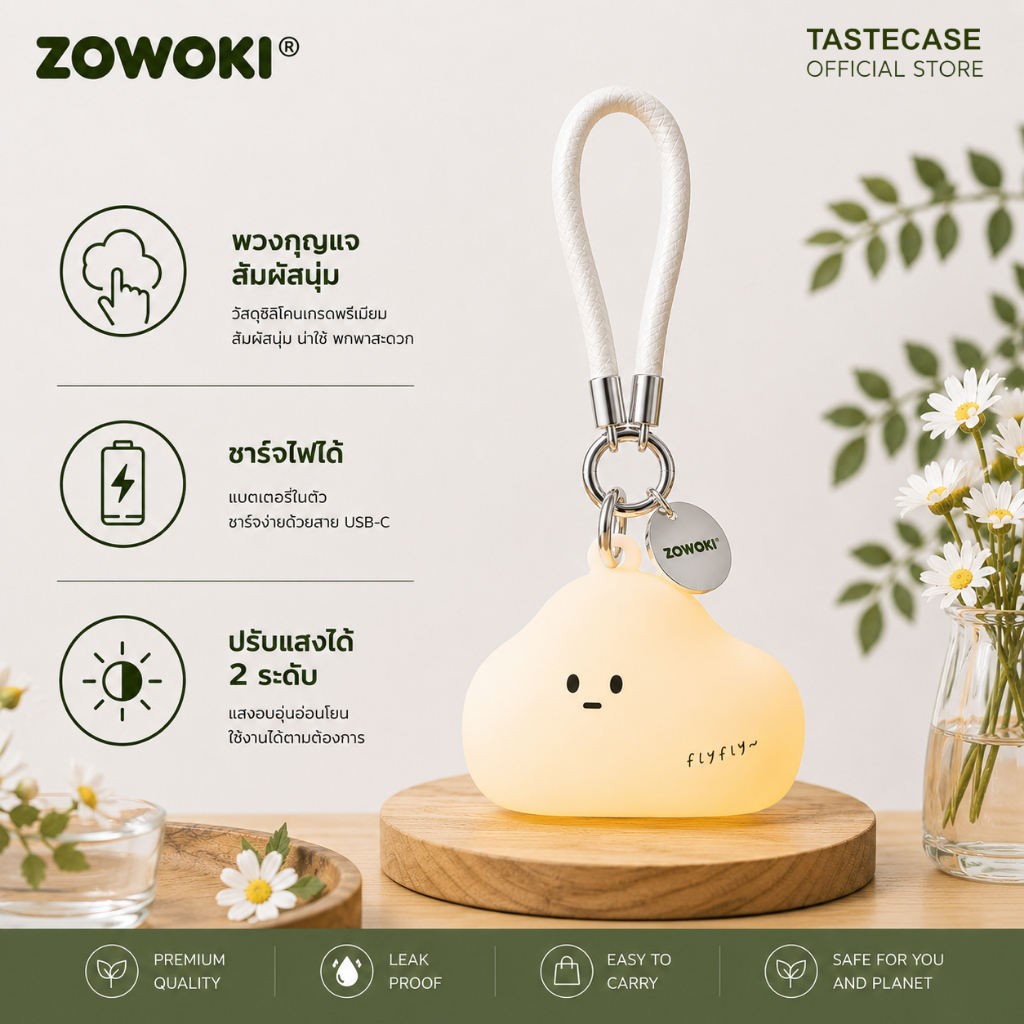 Zowoki Cute Cloud Silicone Night Light Keychain พวงกุญแจนุ่มนิ่มพร้อมไฟ