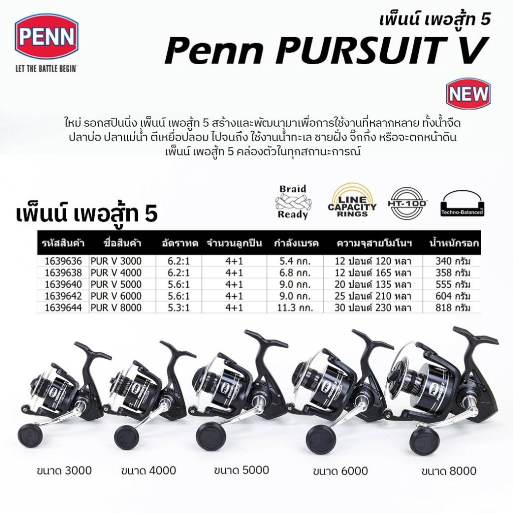 รอกสปินนิ่ง เพ็นน์ เพอสู้ท 5 รอกน้ำจืด รอกทะเล ทุกขนาด / Penn Pursuit 5 Salt Water Spinning Reel