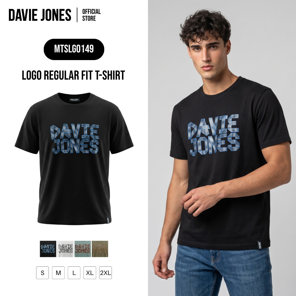DAVIE JONES [BE FEARLESS] เสื้อยืดผู้ชาย Logo Regular Fit T-Shirt สีดำ ขาว เขียวอมเทา เขียวขี้ม้า LG0149