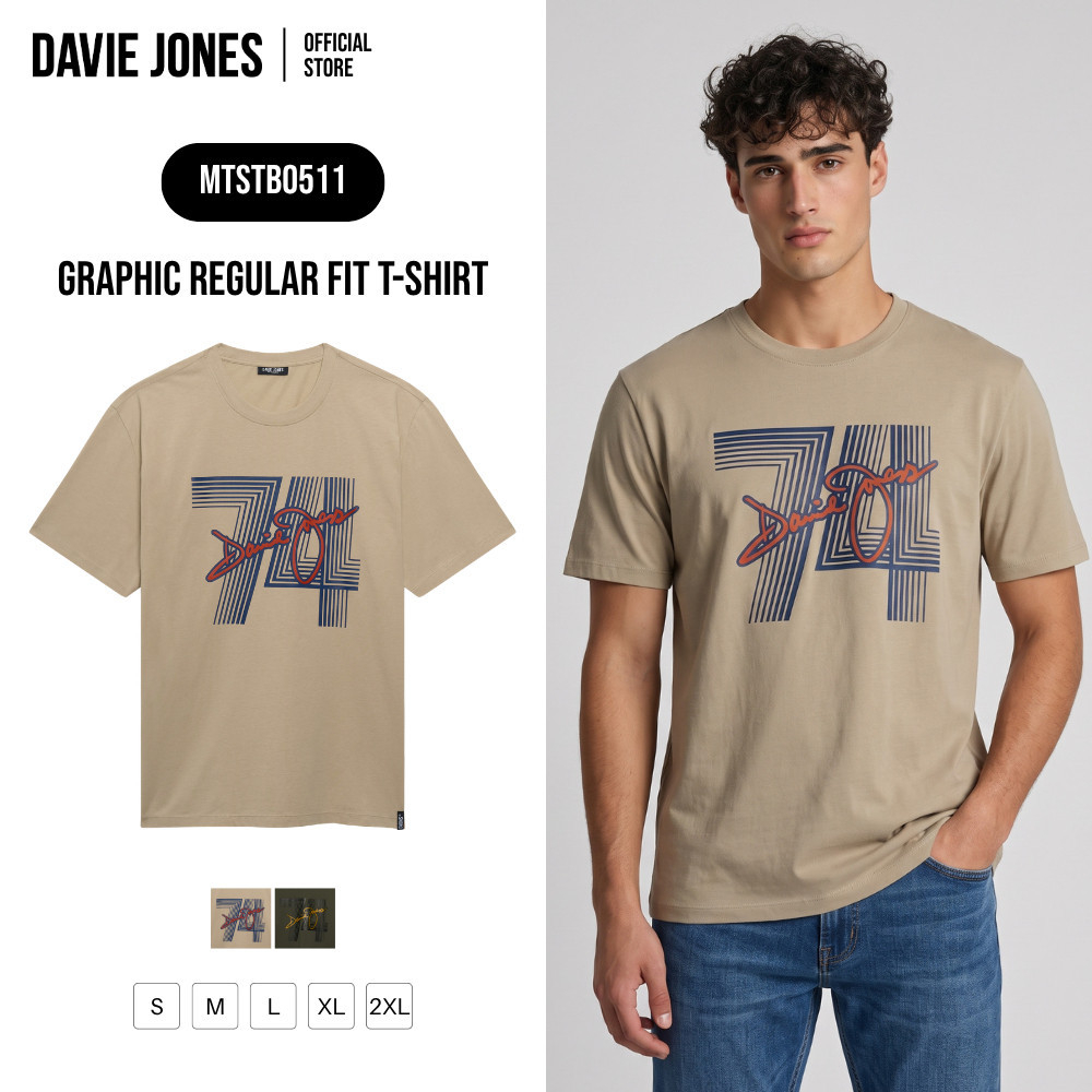 DAVIE JONES [BE FEARLESS] เสื้อยืดผู้ชาย Graphic Regular Fit T-Shirt สีกากีอ่อน เขียว TB0511
