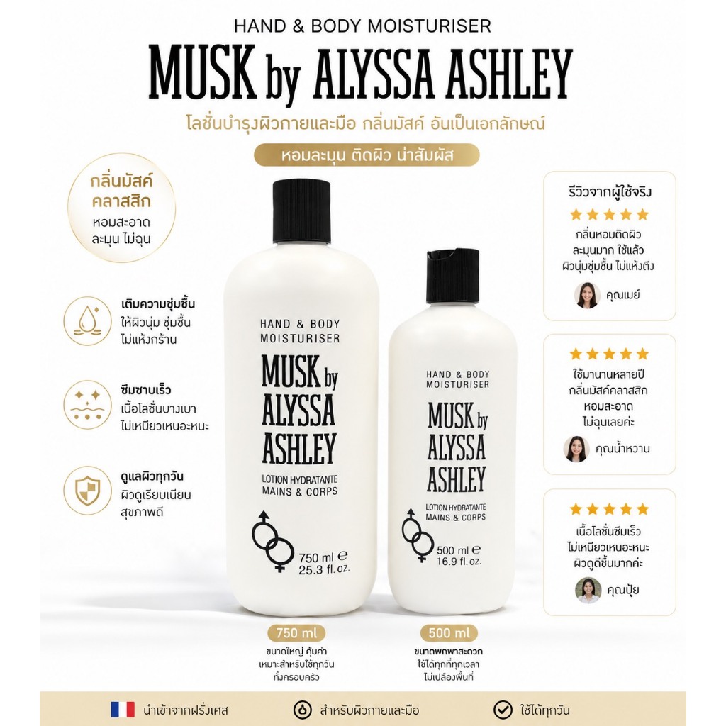 ✅ Alyssa Ashley Musk Hand & Body Moisturiser ฝาดำ