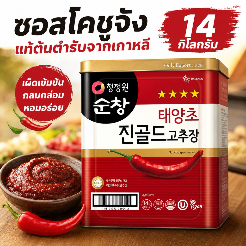 โคชูจังเกาหลี ขนาดใหญ่ 14 กก. ซอสพริกเกาหลีเข้มข้น สำหรับร้านอาหาร/ทำกิมจิ/ต๊อกบกกี