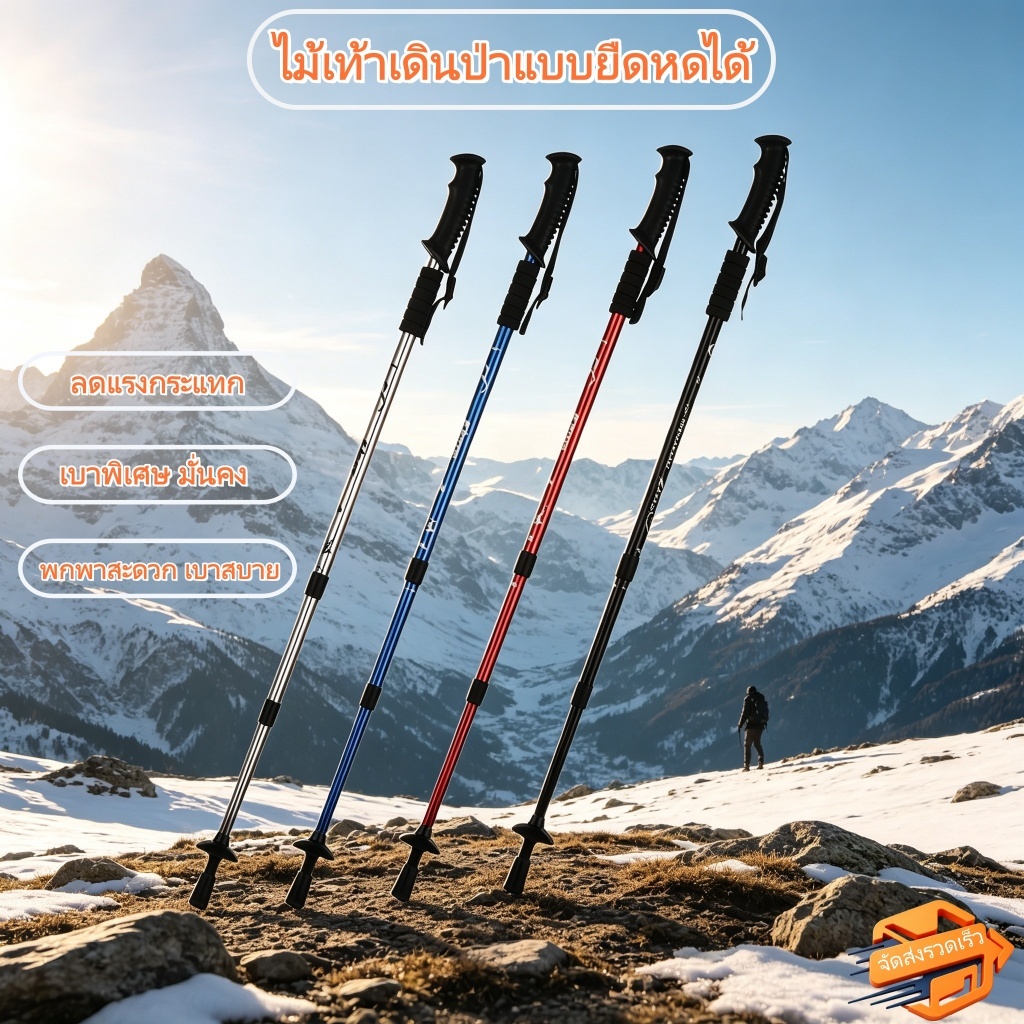 ไม้เท้าเดินเขาทั้งแบบยืดหดได้และวิบาก พร้อมสปริงกันกระแทกในตัว น้ำหนักเบาแต่แข็งแรง ช่วยลดแรงกระแทกและปกป้องเข่าครับ