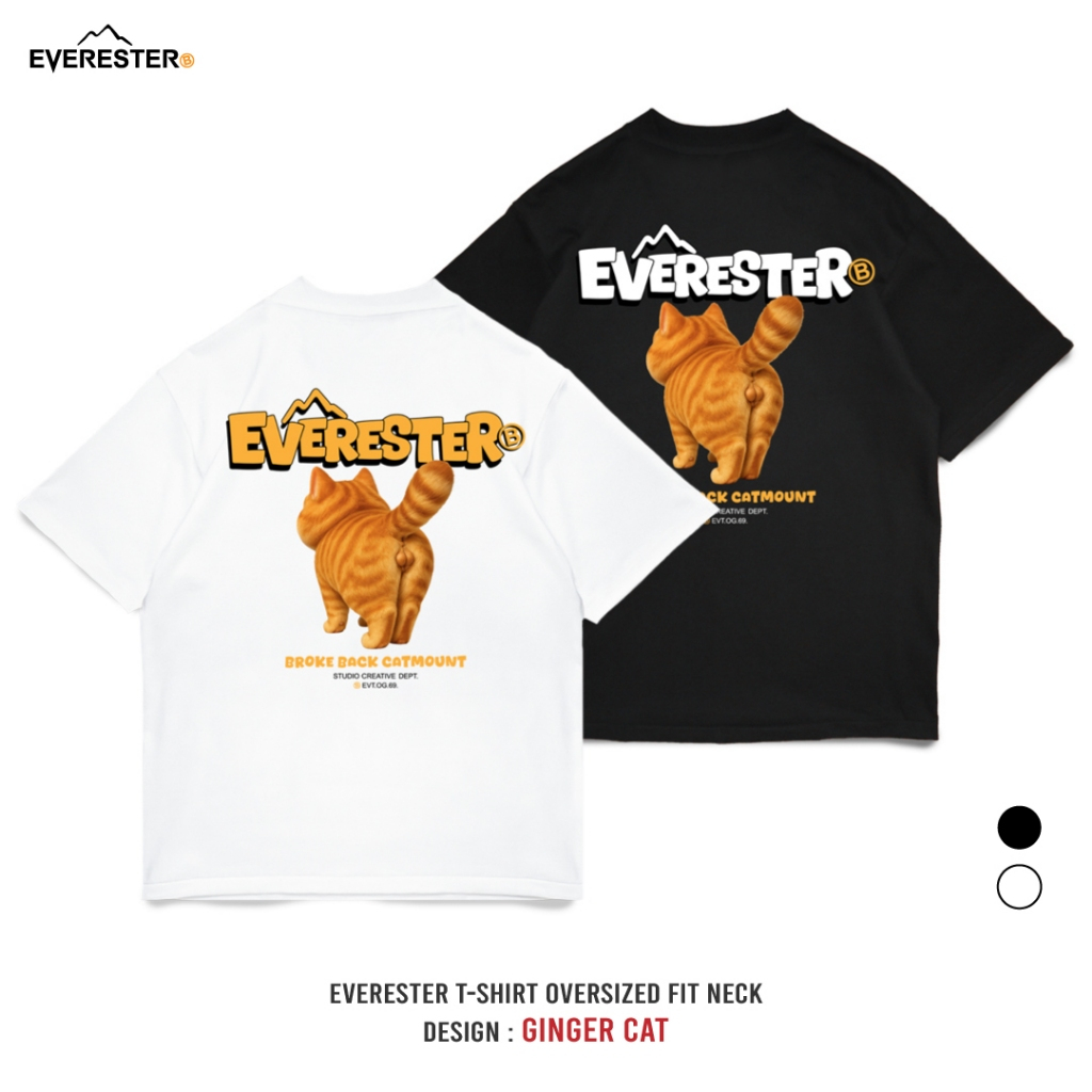 EVERESTER เสื้อยืด Oversized คอฟิต Ginger Cat ดำ ขาว EXP