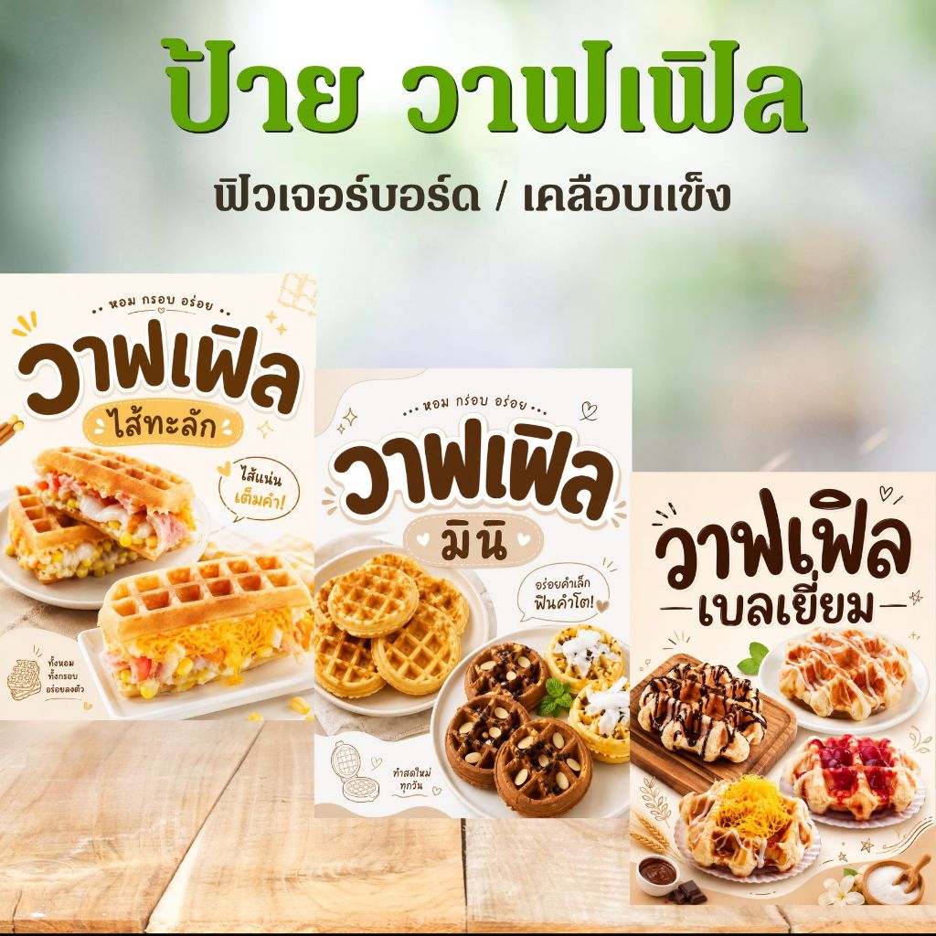 (ป้ายด่วน) ป้าย วาฟเฟิล ขนาด A5/A4  ป้ายฟิวเจอร์บอร์ดไดคัท /เคลือบแข็ง สะดวกสำหรับตั้งหน้าร้าน