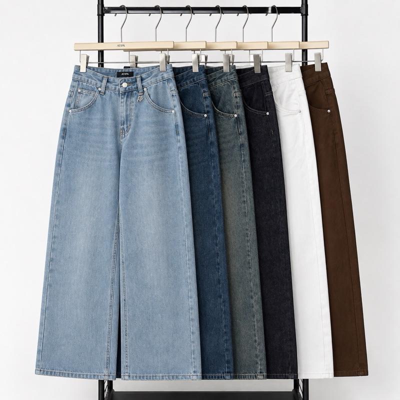 Atipashop - Ever Jeans (AA6021) กางเกงยีนส์ขายาว ทรงขากระบอก เอวสูง แต่งสายปรับเอวด้านหลัง พร้อมจี้โลหะ ATP