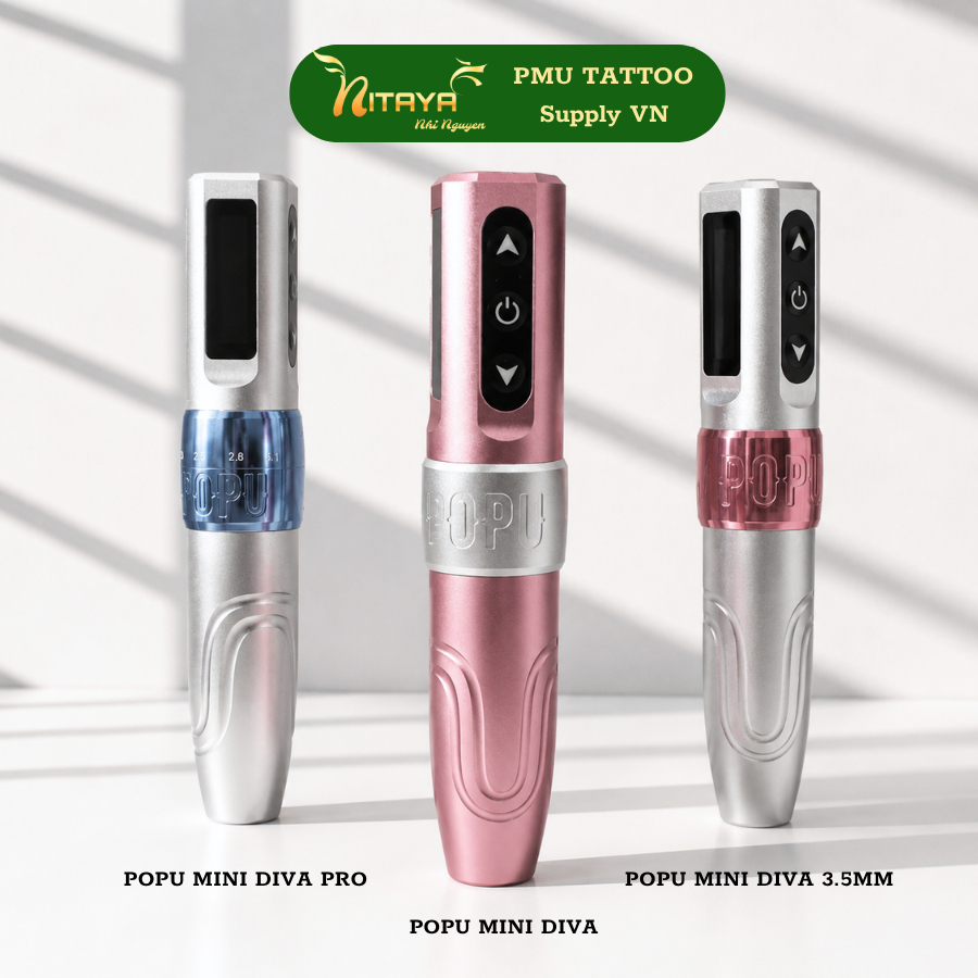 เครื่องสัก Popu MINI DIVA เครื่องสักไร้สาย จอแสดงผลดิจิตอล พร้อมของแถม500-.