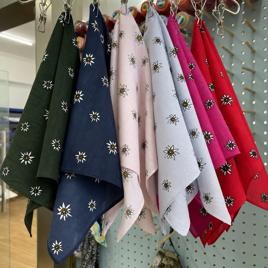 ผ้าพันคอ ลายดอกเอเดลไวส์ Bandana Cotton 100% 55×55 ซม. ผ้าโพกผม ผ้าซับเหงื่อ outdoor ผ้าโพกผมวิ่งออกกำลังกาย