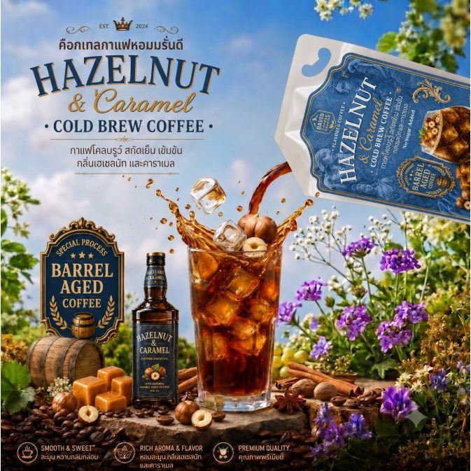 กาแฟโคลบรูว์สกัดเย็นกลิ่นถั่ว Hazelnut Caramel 1,000 มล.
