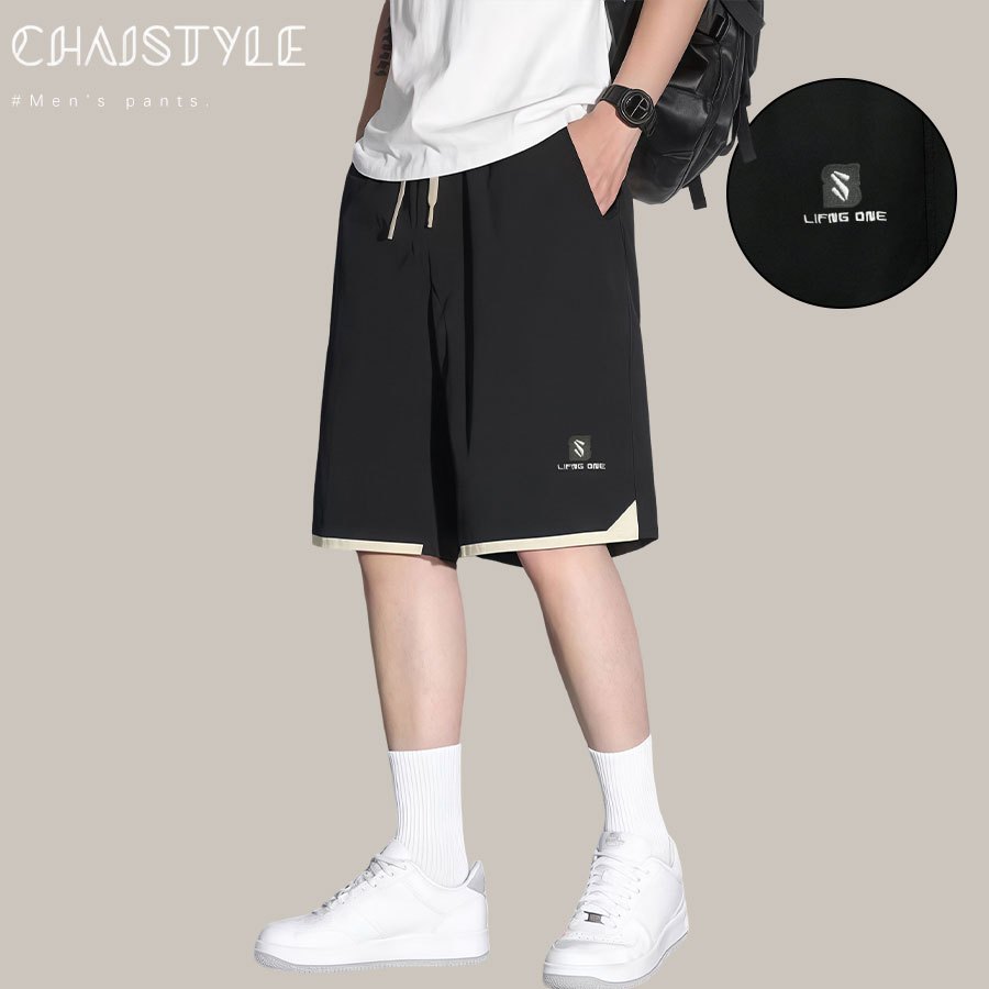 Chaistyle ขาสั้นผู้ชาย ตัดต่อสีขัดกัน กางเกงกีฬาขาสั้น ผ้าแบบบาง ระบายอากาศได้ดีแห้งเร็ว เหมาะสำหรับการเล่นกีฬา สบาย ๆ