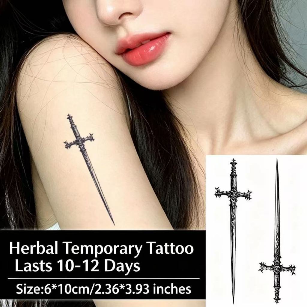 ส่งCODในไทย📦Magic Tattoo ลายดาบไม้กางเขนโบราณ ลายรายละเอียดสูง สติกเกอร์รอยสัก ไม่หลุดง่าย กันน้ำ ติดทนนาน15วัน