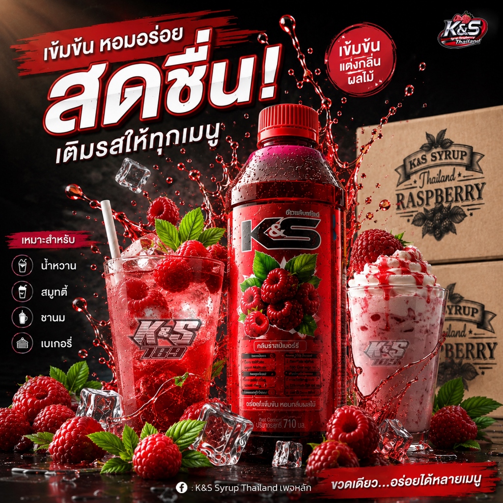 🍓 KS Syrup – น้ำหวานเข้มข้น กลิ่นราสเบอร์รี่ ไซรัป น้ำหวานอเนกประสงค์ ของแท้ 100% 5 แกลอน