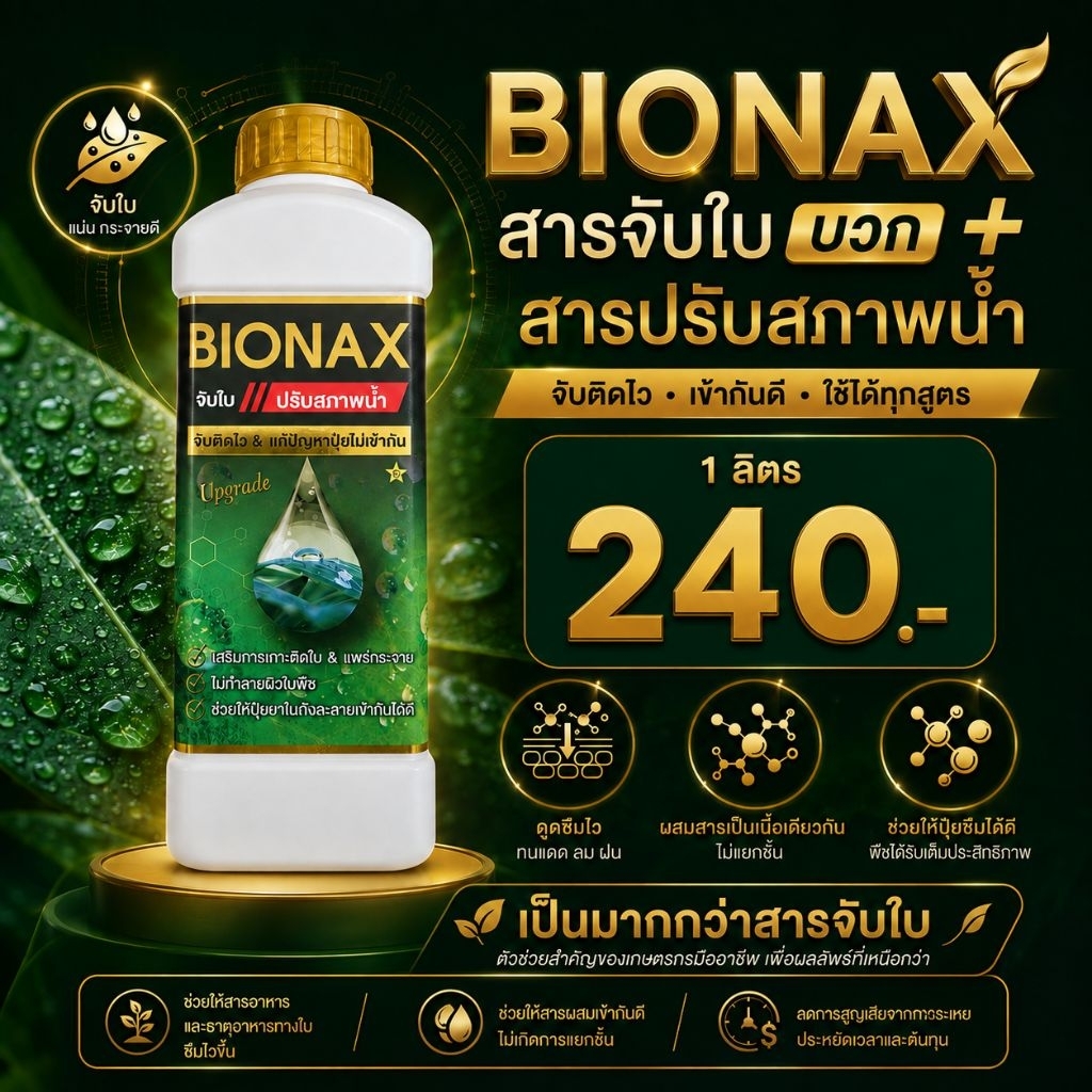 BIONAX(ไบโอเน็กซ์)-สารจับใบ+ปรับสภาพน้ำ 1 ลิตร