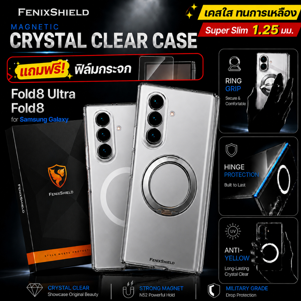 (แถมฟิล์มกระจก) เคสใส ป้องกันสัน FenixShield Crystal Clear Slim สำหรับ Samsung Galaxy Z Fold8 / Fold8 Ultra