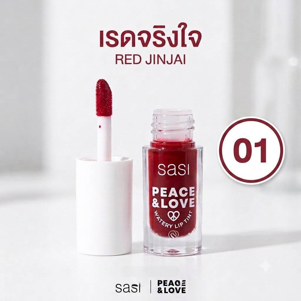 ศศิ พีช แอนด์ เลิฟ วอเตอร์รี่ ลิป ทินท์ ไซซ์มินิ 1 กรัม Sasi Peace&Love Watery Lip Tint # 01 Red Jin