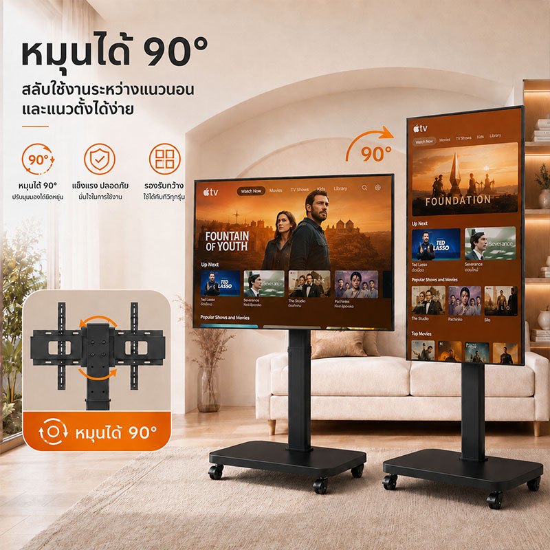 【COD】ขาตั้งทีวีล้อเลื่อน 32-65 นิ้ว หมุนจอได้ 90° ขาแขวนทีวีตั้งพื้น รับน้ำหนัก 100 กก ปรับความสูงได้ง่าย มีล้อ ล็อกได้