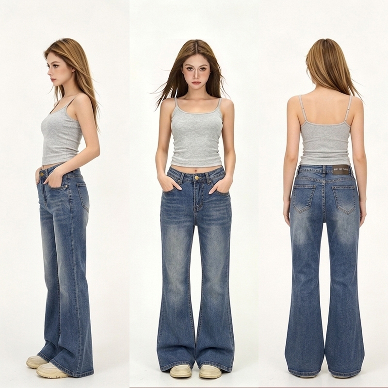 HELLDUL [AN9944] รุ่นใหม่ ขายดี ส่งจากไทย กางเกงยีนส์ขาม้า เอวสูง  ใส่สวย ใส่สบาย