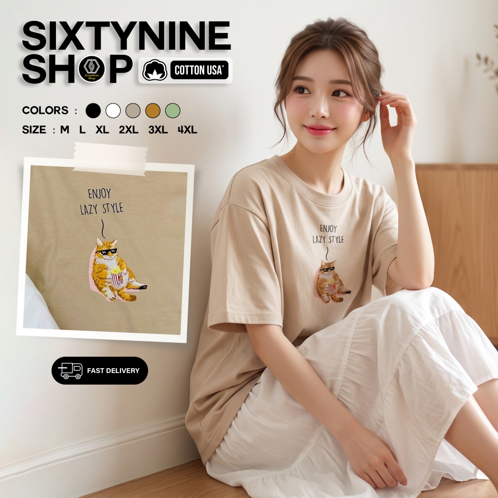 พร้อมส่ง เสื้อยืดพิมพ์ลาย " POP CAT "