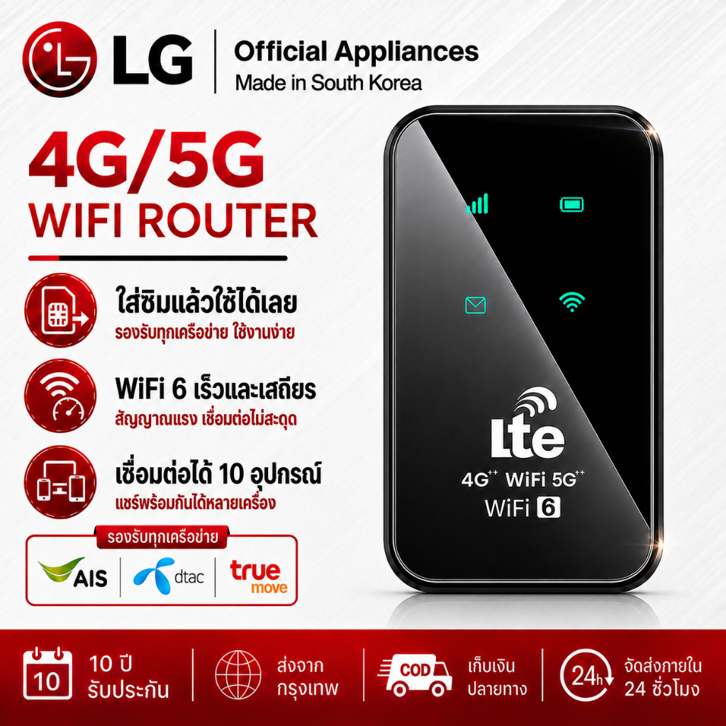【รับประกัน 10 ปี】Pocket WiFi 4G/5G 2100mAh รองรับซิม AIS True DTAC พกพาสะดวก สัญญาณแรง เน็ตไม่สะดุด พร้อมส่ง ไวไฟพกพา
