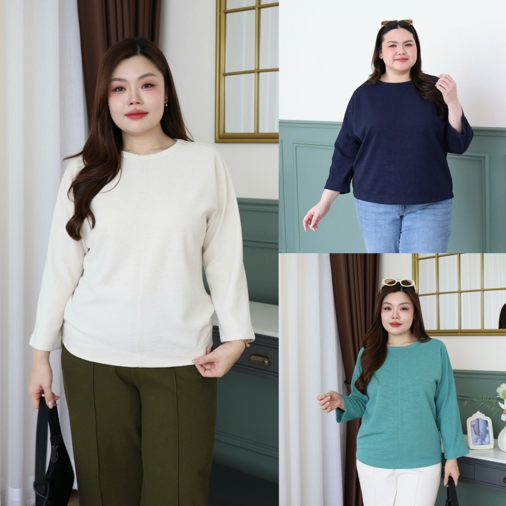 เสื้อแขนยาวสาวอวบ ทรงโอเวอร์ไซซ์ ผ้า Poly ทอลายในตัว เนื้อหนาอยู่ทรง ไม่ต้องรีด เสื้อแขนยาวพลัสไซส์ S350-0338