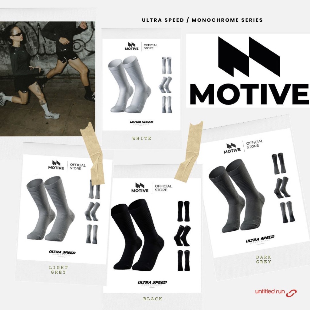 MOTIVE Sock Ultra Speed Monochrome Collection ถุงเท้าวิ่ง มีรัดกล้ามเนื้อ ผ้ากระชับ ระบายอากาศดี