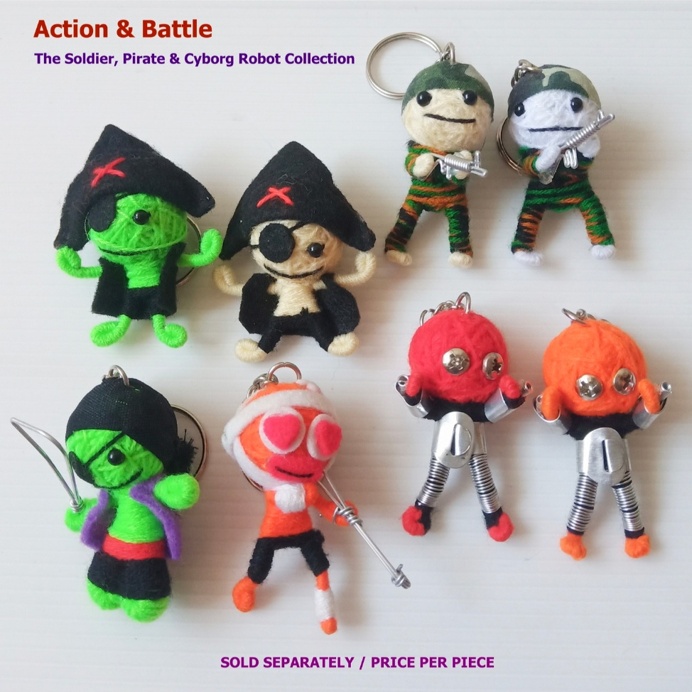 พวงกุญแจ ตุ๊กตาวูดู Handmade Voodoo String Doll Keychain - Unique Soldier & Pirate Action Figures #8