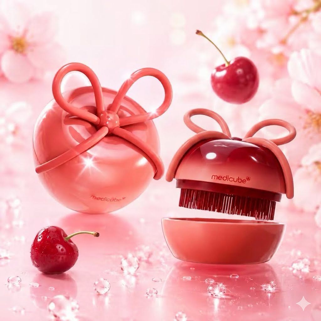 (สีแดงเชอรี่)Medicube x Forever:Cherry Ribbon “Red Cherry” Glass Hair Brush