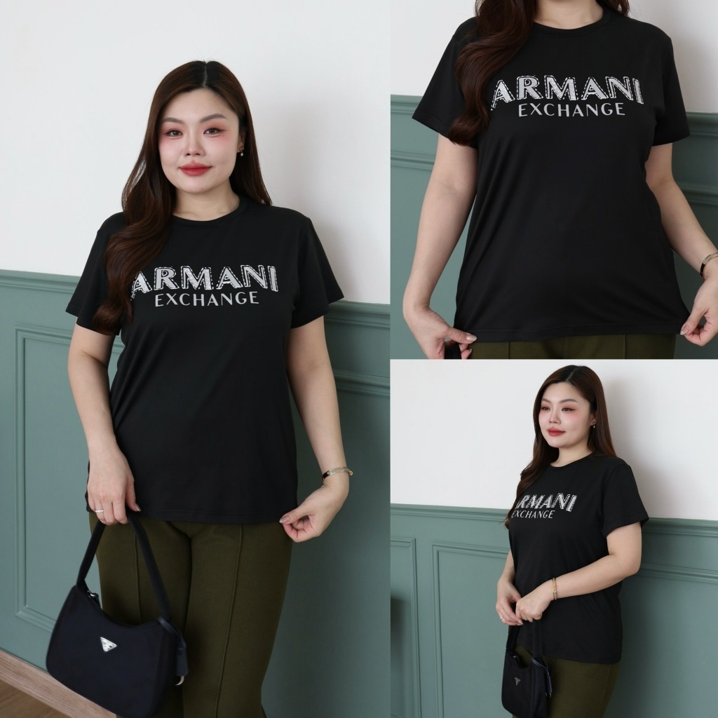 เสื้อยืดแขนสั้น (สีดำ) เสื้อยืดสาวอวบ ผ้ายืดเนื้อนุ่ม พิมพ์ลายด้านหน้า ทรงสวย ใส่สบาย เสื้อยืดสีดำ พลัสไซส์ S280-0062