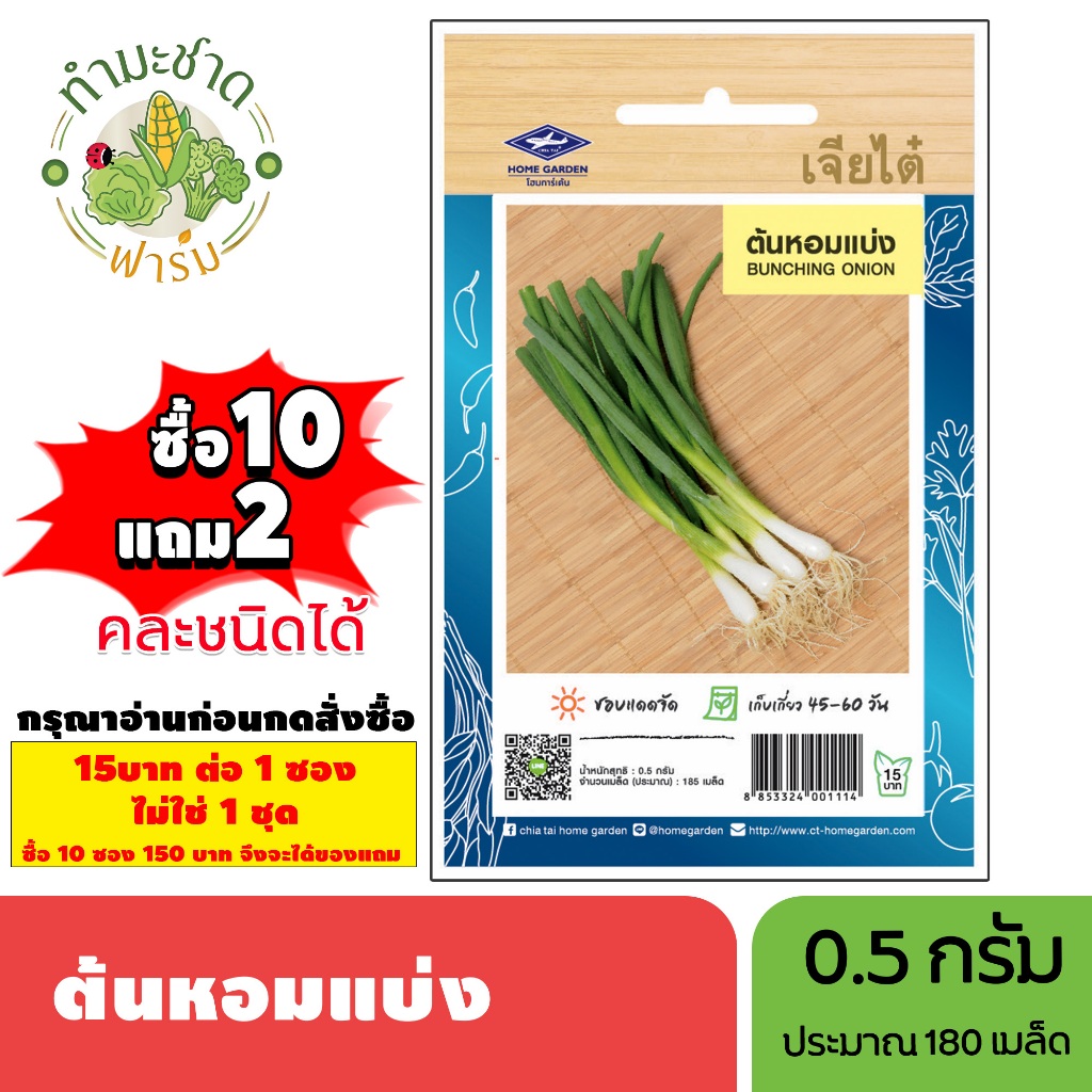 [1ซอง] เจียไต๋ (ซื้อ10แถม2) เมล็ดพันธุ์ ต้นหอมแบ่ง ขนาด0.5กรัม ประมาณ185เมล็ด Bunching Onion ต้นหอม หอมแบ่ง เมล็ดพันธุ์พ