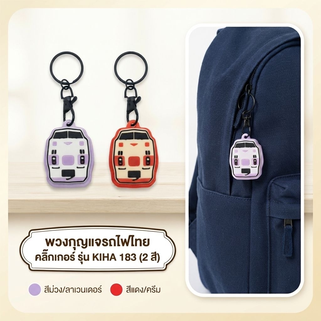 พวงกุญแจรถไฟไทย คลิกเกอร์ รุ่น KIHA 183 (มี 2 สี) / KIHA 183 Clicker Train Keychain​ Keycap 4Dinter