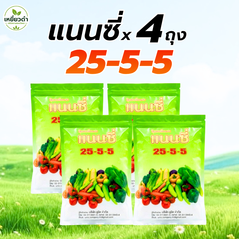 [4ถุง] ปุ๋ยเกล็ดทำใบ 25-5-5 แนนซี่ 1 กก. ไนโตรเจนสูง มี P และ K ปุ๋ยเร่งต้น เร่งใบ ใบเขียวเข้ม แตกแตกกิ่งก้าน พืชโตไว