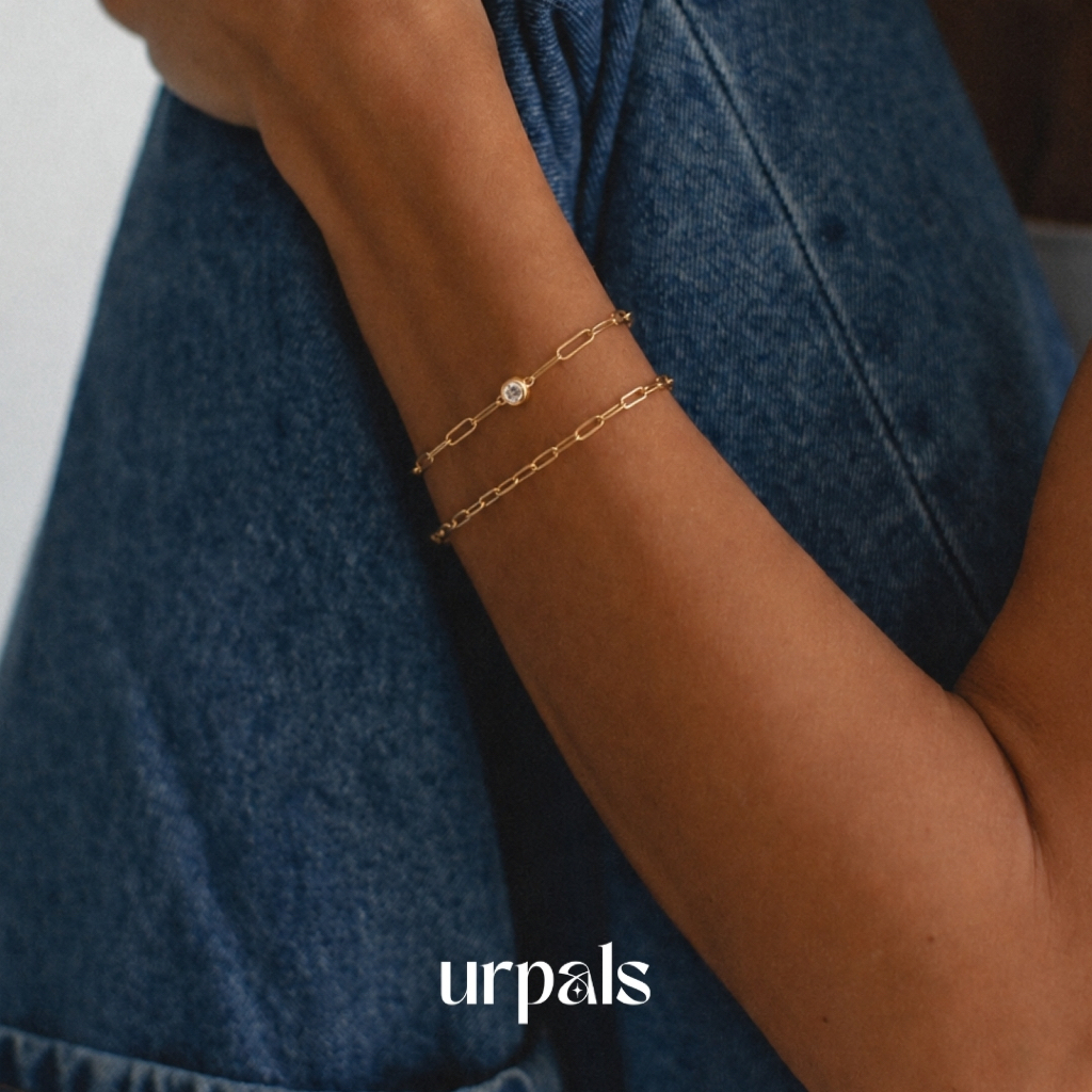 URPALS สร้อยข้อมือ Stainless ชุบทอง 18K ฝังเพชร CZ ส่อาบน้ำ ออกกำลังกายได้ ( ขายแยกชิ้น )