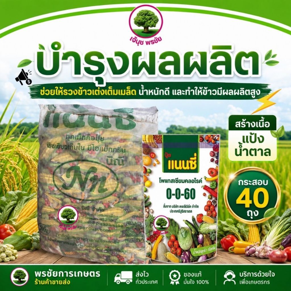 ปุ๋ยเกล็ด แนนซี่ สูตร 0-0-60 ⚡(ยกกระสอบ 40 ถุง) เน้นการสร้างแป้ง เพิ่มน้ำหนัก เพิ่มความหวาน ขยายผล ข