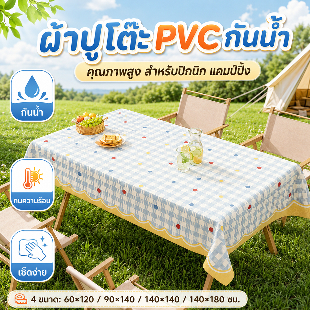 ผ้าปูโต๊ะ pvc คุณภาพสูง กันน้ำ ทนความร้อน กันน้ำมัน เช็ดง่าย ทนรอยขีดข่วน สำหรับปิกนิก แคมป์ปิ้ง 4 ขนาด