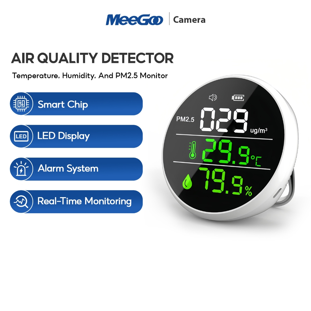MeeGoo เครื่องวัด PM2.5 เครื่องวัดฝุ่น ตรวจอากาศ PM2.5 Detector การวัดอุณหภูมิและความชื้น